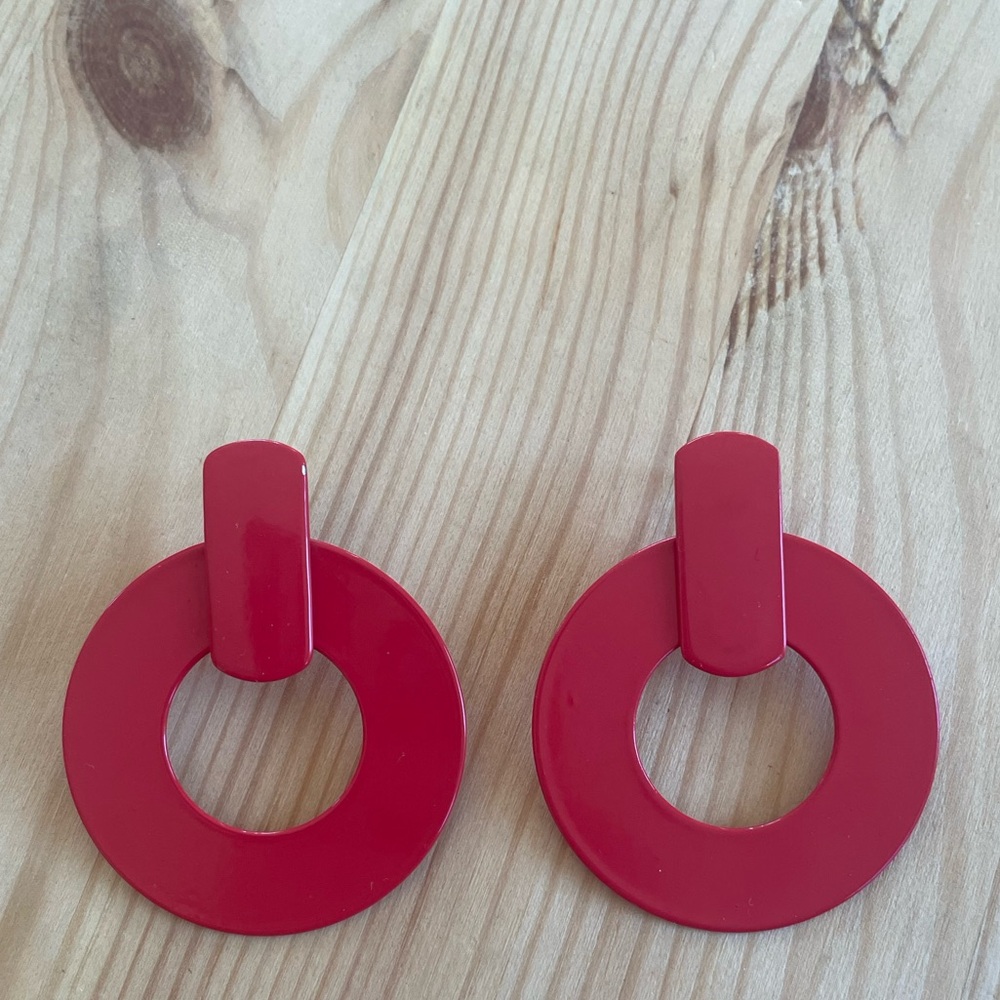 JCrew red circle earrings